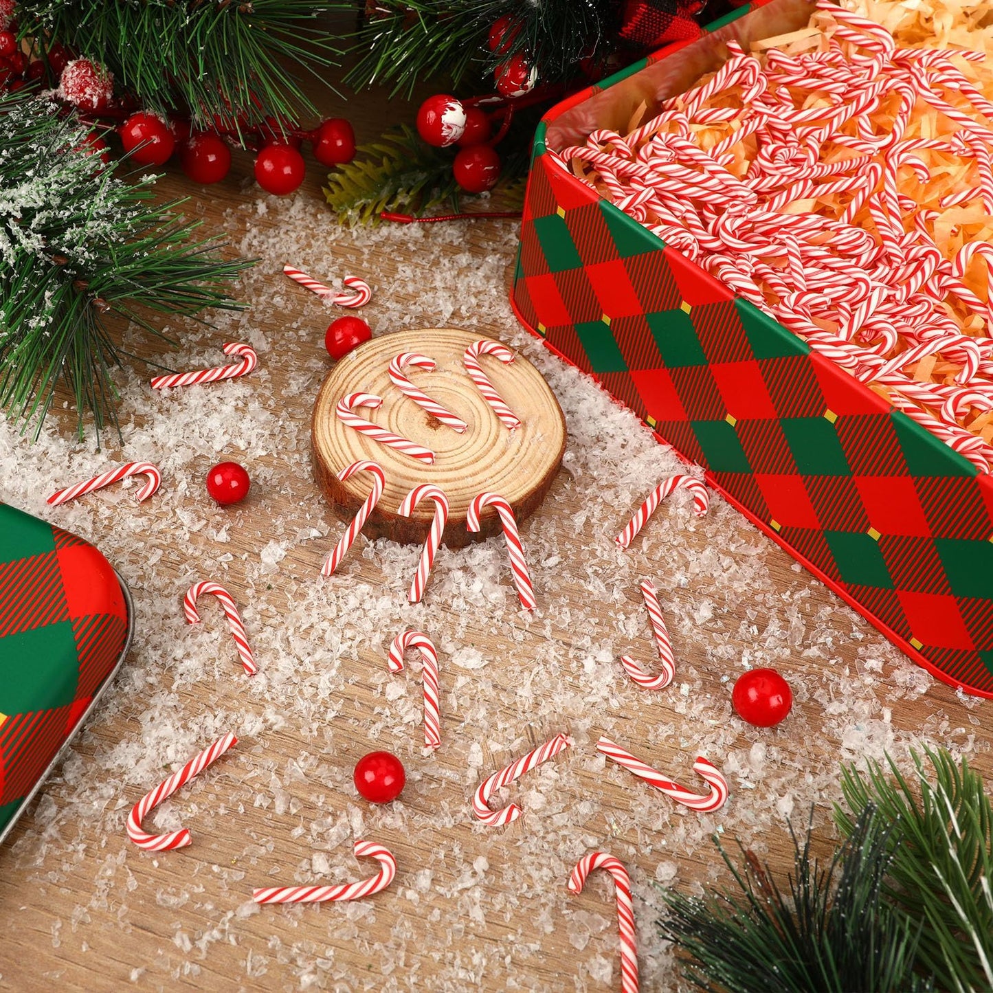 kaiolbly 80pcs Mini Christmas Candy Cane for Crafts Fake Candy Canes Ornaments Decorations Xmas Table Scatters Red and White Candy Vase Filler for Decorations Party