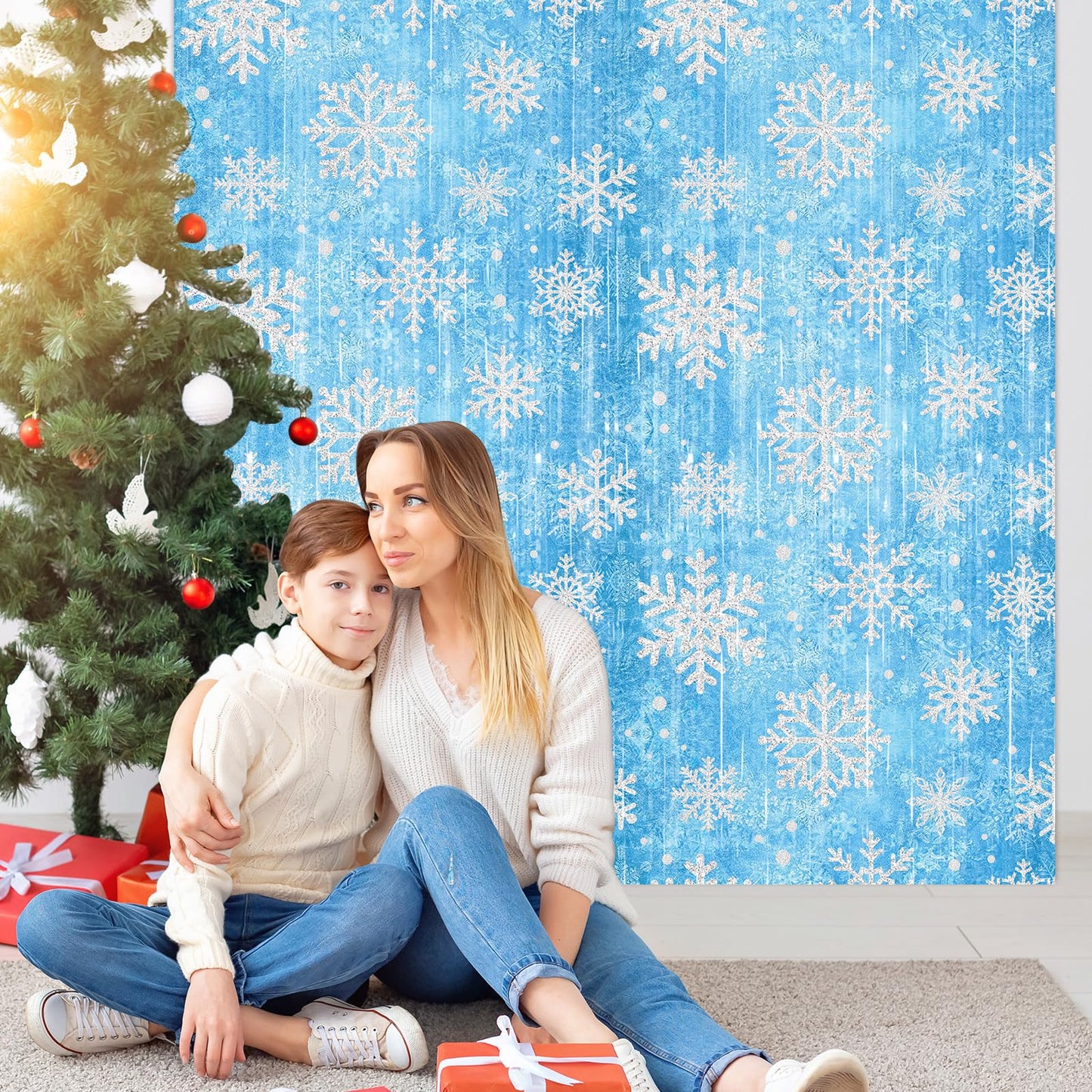 ILUIGGW Party Decorations Foil Fringe Curtains, 2Pack Snowflake 3.3x6.6ft Tinsel Foil Fringe Curtains Winter Photo Booth Prop Backdrops, Blue Snowflake