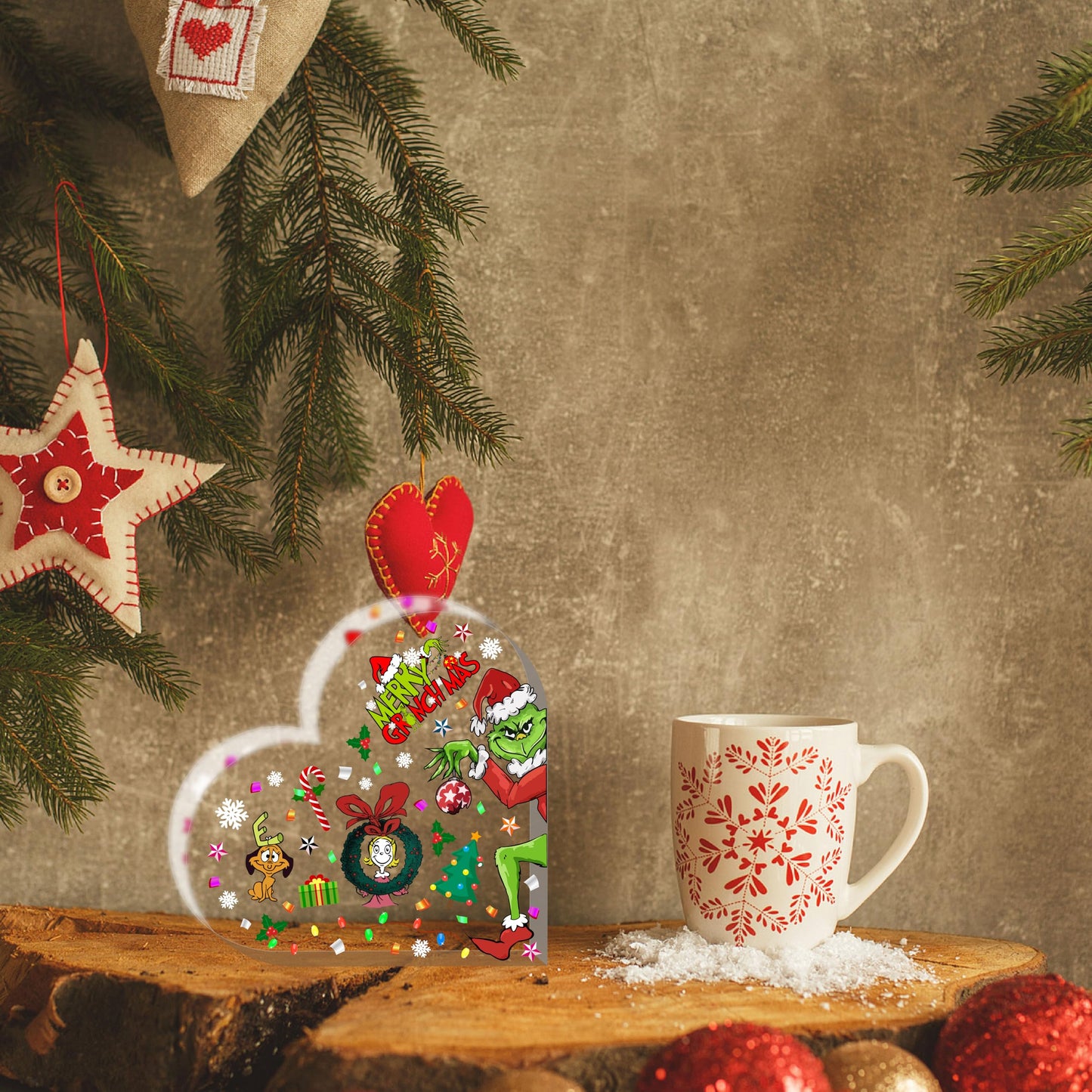 Christmas Heart-Shaped Acrylic Table Decor, Indoor Holiday Decorations for Office, Desk, Mantle, Shelf - Holiday Indoor Home Decor