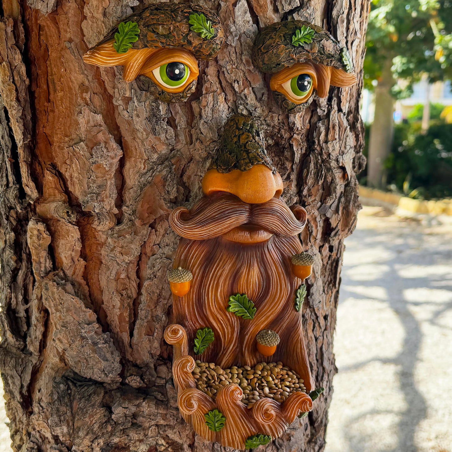 Mood Lab Tree Face Decor - Outdoor Bird Feeder with Acorns - Old Man Tree Face Garden Hugger Decoration