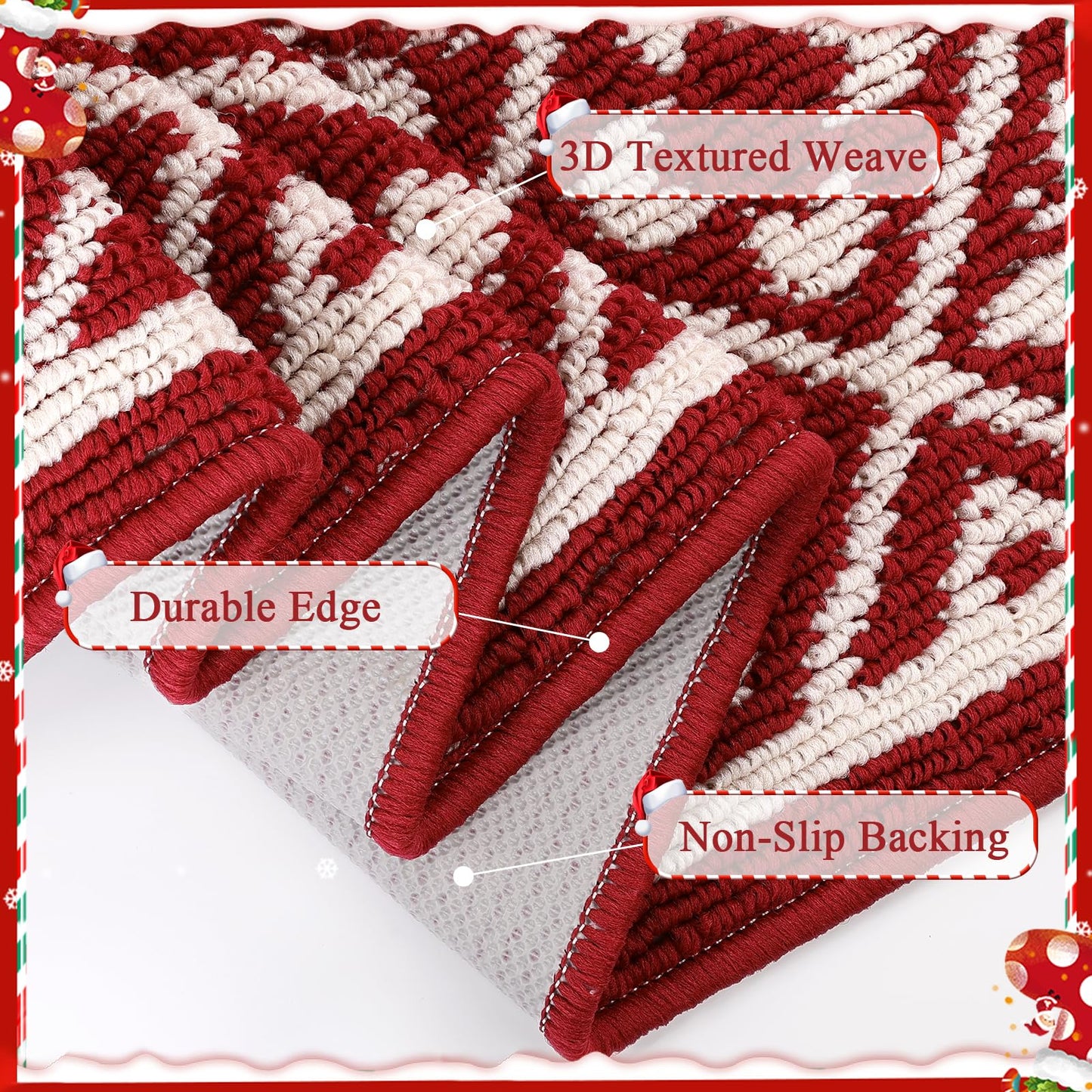 Ileading Christmas Entrance Door Mat, Absorbent Dog Mats for Muddy Paws, Low-Profile Small Red Xmas Decor Kitchen Runner Rug with Non-Slip Backing, Machine Washable Entryway Welcome Mat(Red 24"X36")