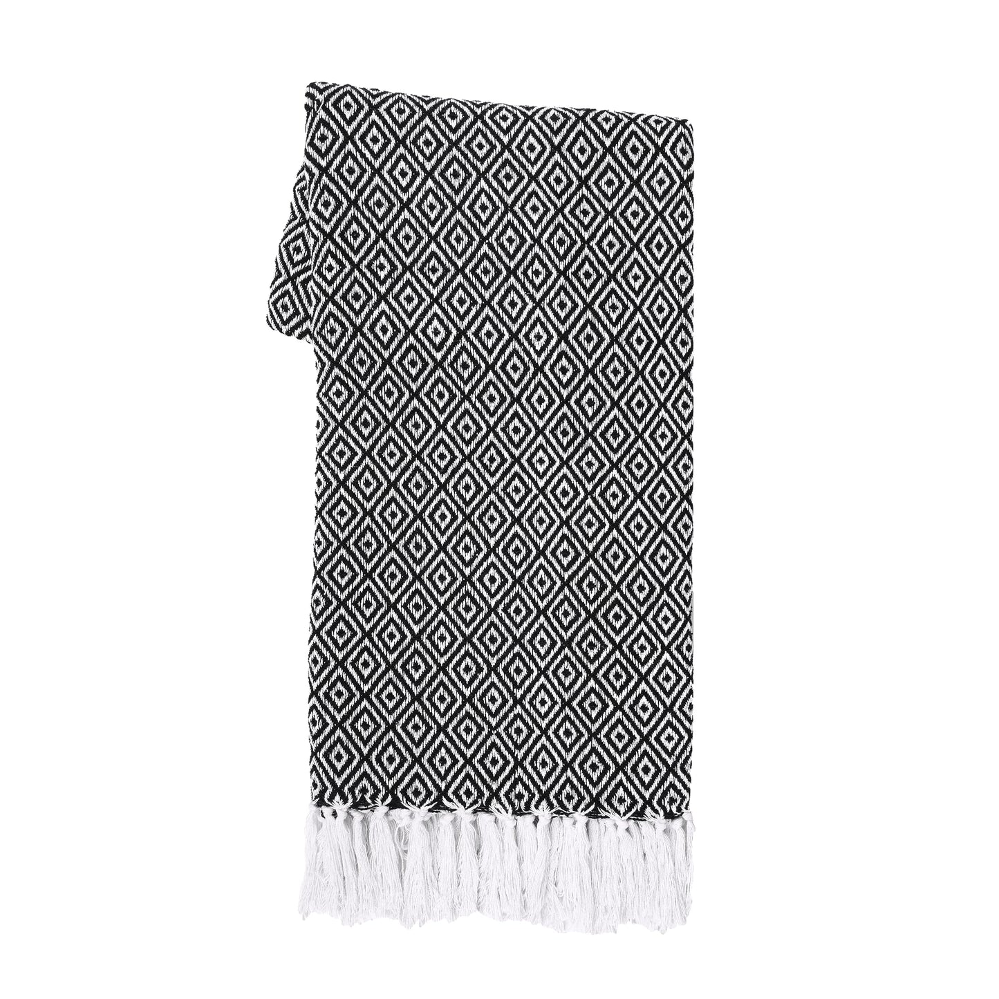 RAJRANG Black Throw Blanket Woven Country Rustic All Weather 100% Cotton Knitted Luxury Sofa Couch Bed Throws Mini Diamond 50 x 60 Inches