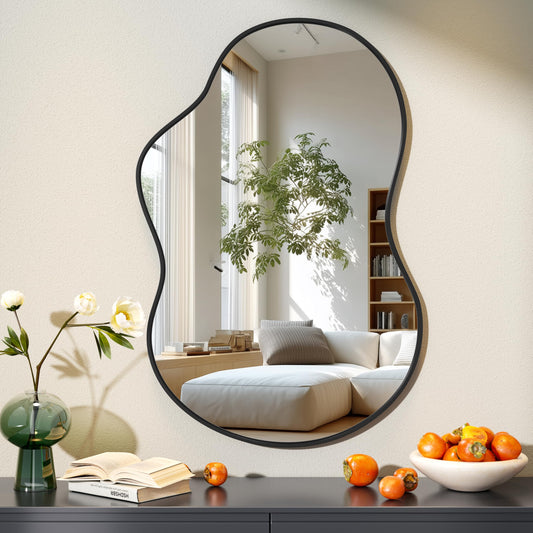 Hasipu Irregular Wall Mirror - 35"x24" Asymmetrical Mirror, Modern Decorative Mirrors for Living Room, Entryway, Hallway, Bathroom, Bedroom,Wall Mounted Home Decor (Black)