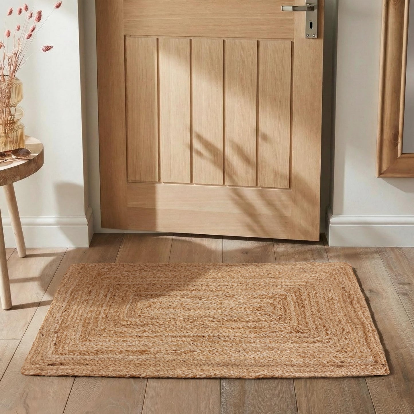 Hausattire Hand Woven Jute Braided Rug, 2'x3' – Natural, Reversible Boho Entry Area Rugs for Kitchen, Living Room I Farmhouse Indoor Outdoor Decorative Floor Rug, 24x36 Inches