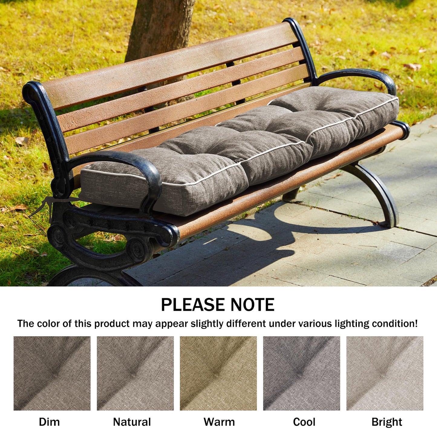 IPYNBAP Bench Cushion, 42 x 16 Inch Patio Furniture Cushions with Durable Ties, Soft Memory Foam Bench Cushions for Indoor/Outdoor Furniture with Non-Slip Bottom, Kitchen&Dining, Khaki