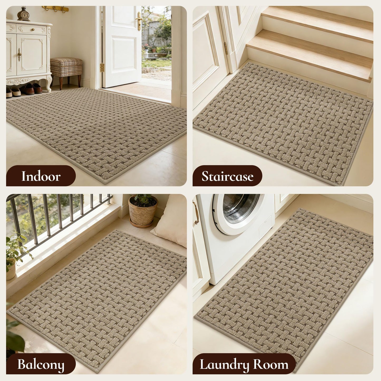 FLOORHUG Door Mat Indoor Entrance 24x36, Non-Slip Washable Doormats Entry Way Mats, Dirt Resistant and Absorbent Welcome Mat, Easy Clean Low-Profile Doormat, Front Door, Inside Entrance, Beige