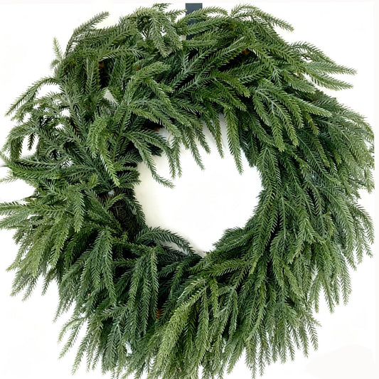 Egolot Large Christmas Wreath for Front Door Soft Touch Green Norfolk Pine Wreath for Indoor Outdoor Window Wall, Winter Holiday Home Decor