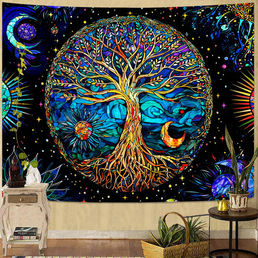 Spenlife Stained Glass Tree of Life Tapestry Fantasy Tapestry for Bedroom Colorful Tapestries Wall Hanging Bedroom Living Room Wall Art and Home Decor 44x60