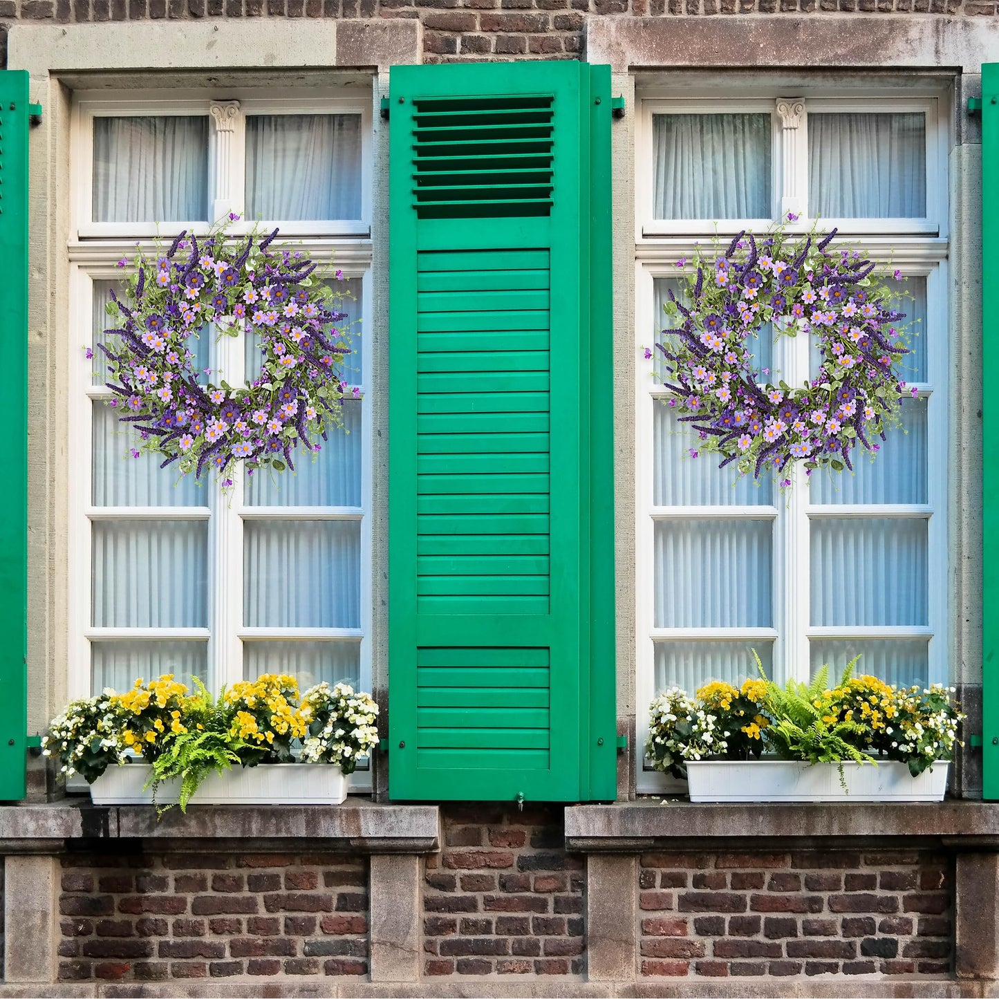 Sggvecsy Purple Daisy Wreath 24 Inch Spring Summer Wreath with Fake Silk Floral Green Eucalyptus Leaves and Lavender for Front Door Window Wall Wedding Farmhouse Festival Decor