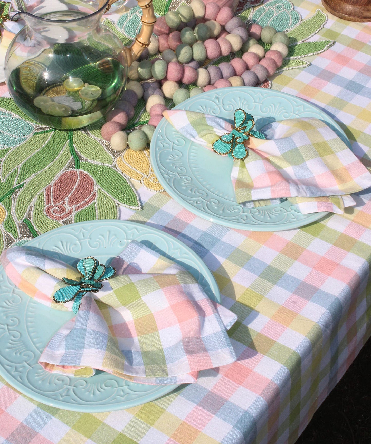 COTTON CRAFT Gingham Buffalo Plaid Check Napkins - Spring Easter Bunny Pastel Luncheon Dinner - Set of 8 - Pure Cotton - Reusable Washable - 17 x 17 inches - Yellow Multi Pastel