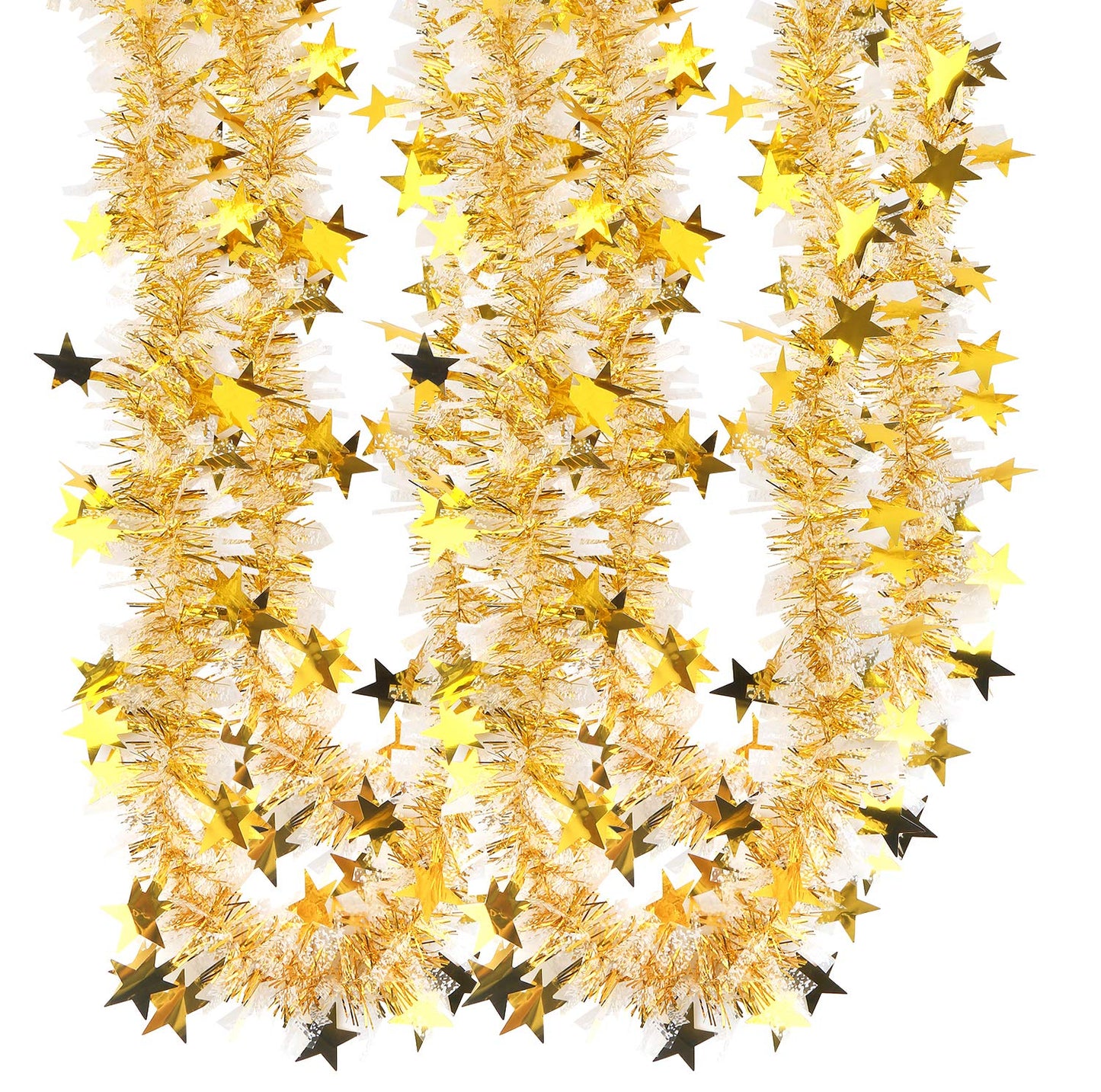 CCINEE 33FT Christmas Tinsel Garland,Metallic Twist Garland in Gold and White for Christmas Tree Party Dcoration Supply