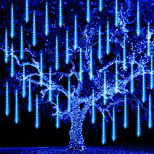 TW SHINE Christmas Lights Outdoor, 288 LED 12" 8 Tubes Meteor Shower Lights Outdoor Christmas Decorations Plug in, Waterproof Snow Falling Rain Icicle Xmas Light for Tree Decor, Blue