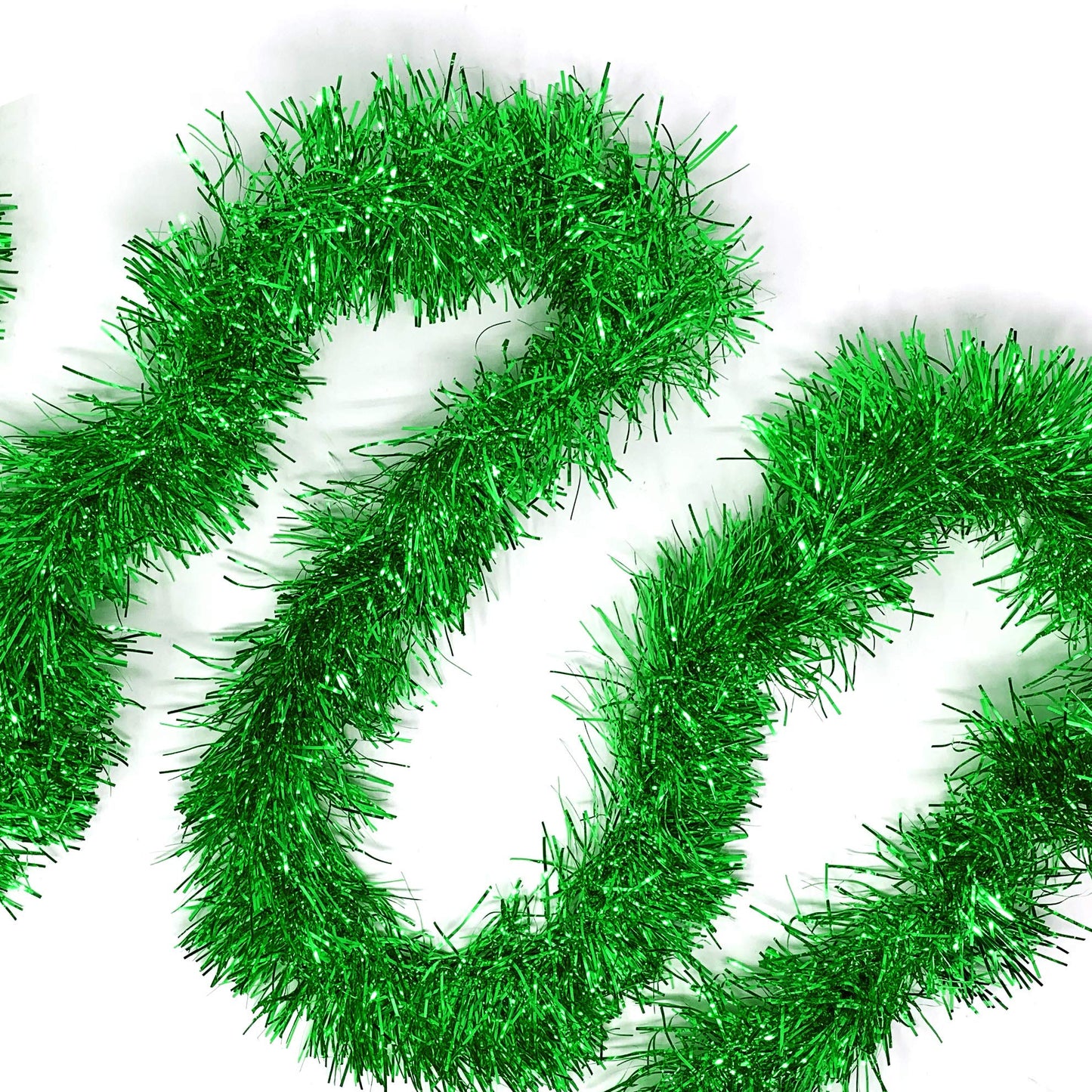 Allgala Green Tinsel Garland, 50 Feet Christmas Metallic Foil Tinsel Garland Decoration for Holiday Tree Walll Rail Home Office Event Fall Thanksgiving Decoration