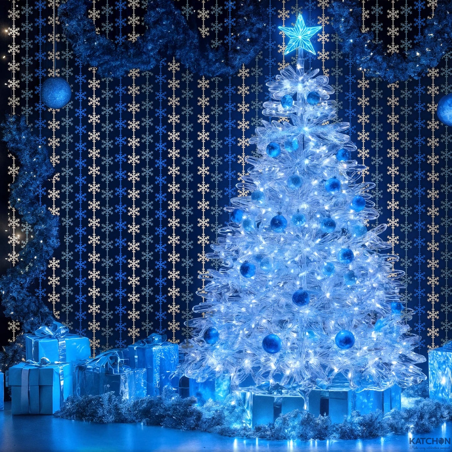 KatchOn, Blue Snowflake Fringe Curtain - Pack of 3 | Snowflake Tinsel Backdrop for Christmas Decorations Indoor | Christmas Foil Fringe Curtains | Snowflake Curtain for Snowflake Decorations