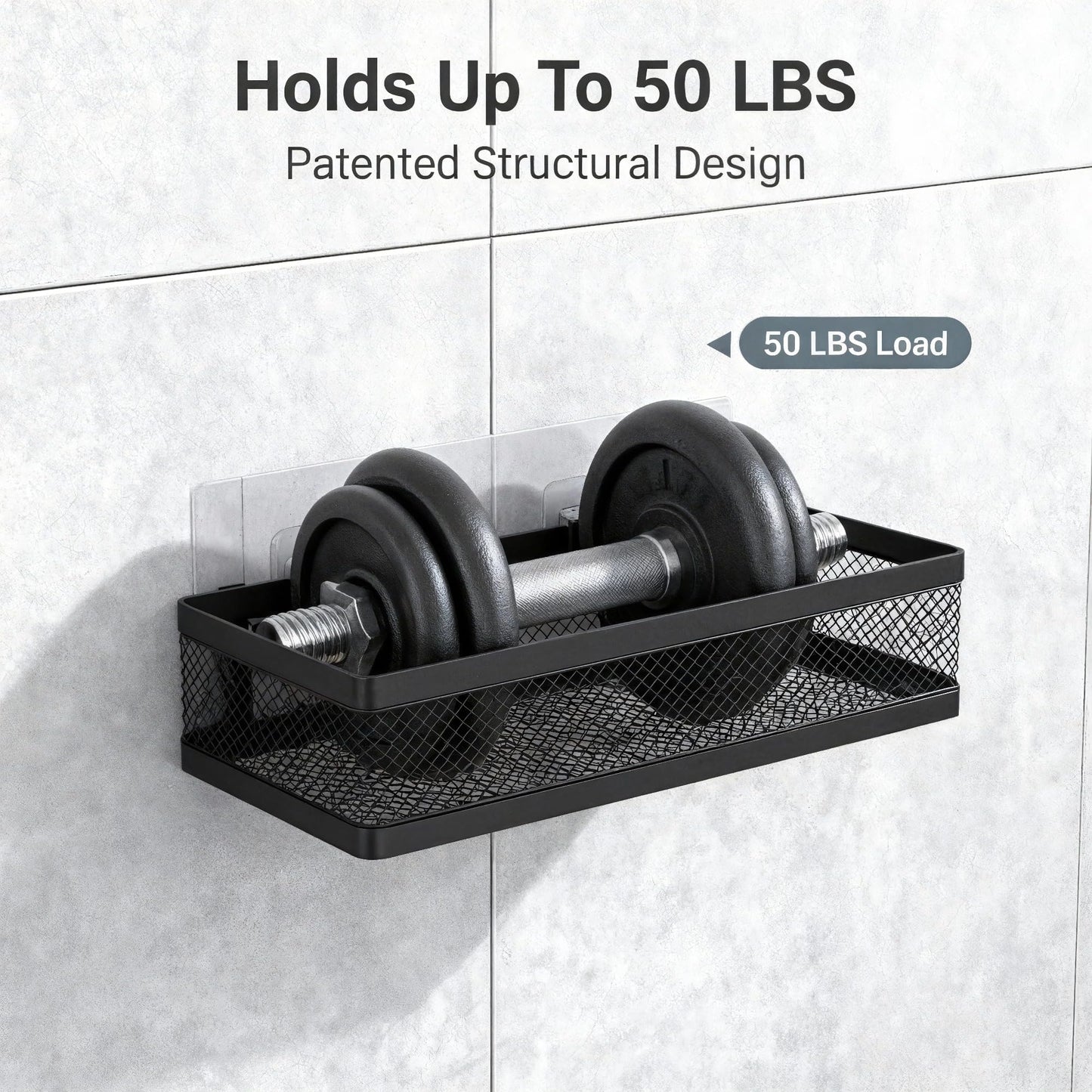 PUSDON Mesh Shower Caddy Wall Mount, Heavy Duty Adhesive Bathroom Shelf Organizer, Rustproof Floating Spice Rack for Kitchen Pantry, Holds 50 LBS, Multi-Purpose Storage Black-2 Packs (Netting)