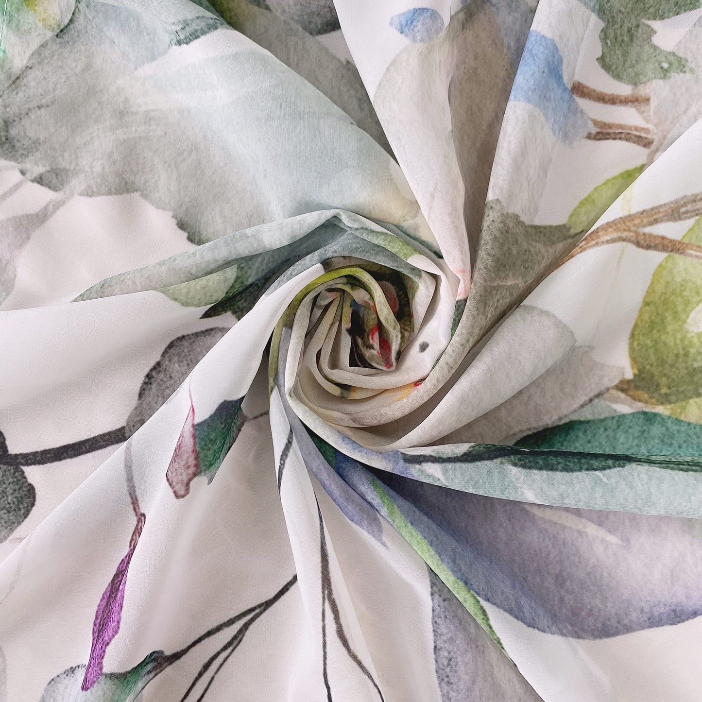 Fereyis Green Eucalyptus Leaves Sheer Curtains for Living Room 84 inch Length 2 Panels Set Elegant Wild Flower Floral Spring Printed Window Curtain Natural Chiffon Drapes for Bedroom