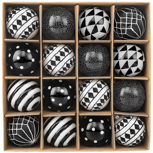 Valery Madelyn Large Christmas Ornaments Tree Decorations, 16ct Black White Boho Shatterproof Christmas Ball Ornaments Set, 3.15 Inch Boho Modern Hanging Ornament Bulk for Xmas Holiday Party Decor