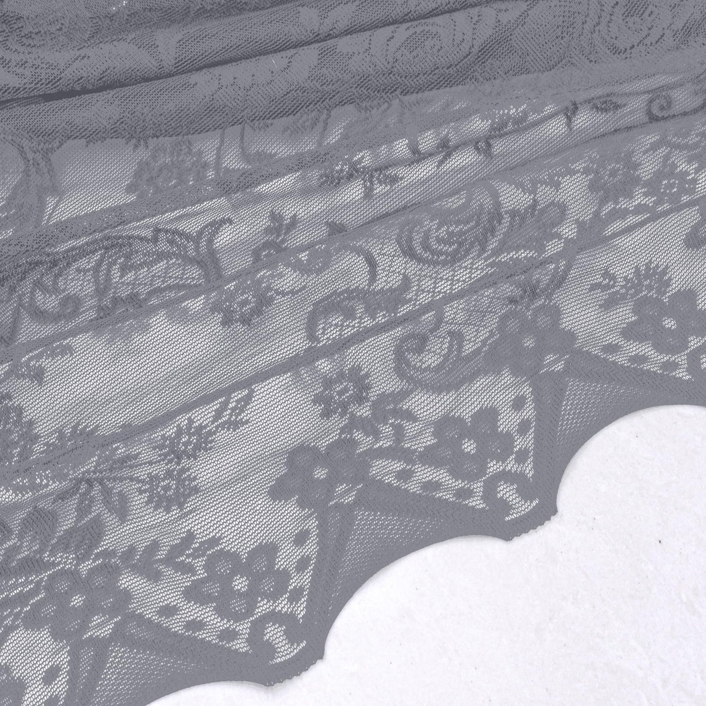 Huierxun Elegant Lace Waterfall Window Valance with Bead Tassels Floral Embroidered Valance Curtains Semi Sheer Rod Pocket Valance/Swags for Bedroom/Living Room/Kitchen/Basement (Grey,39"x41")