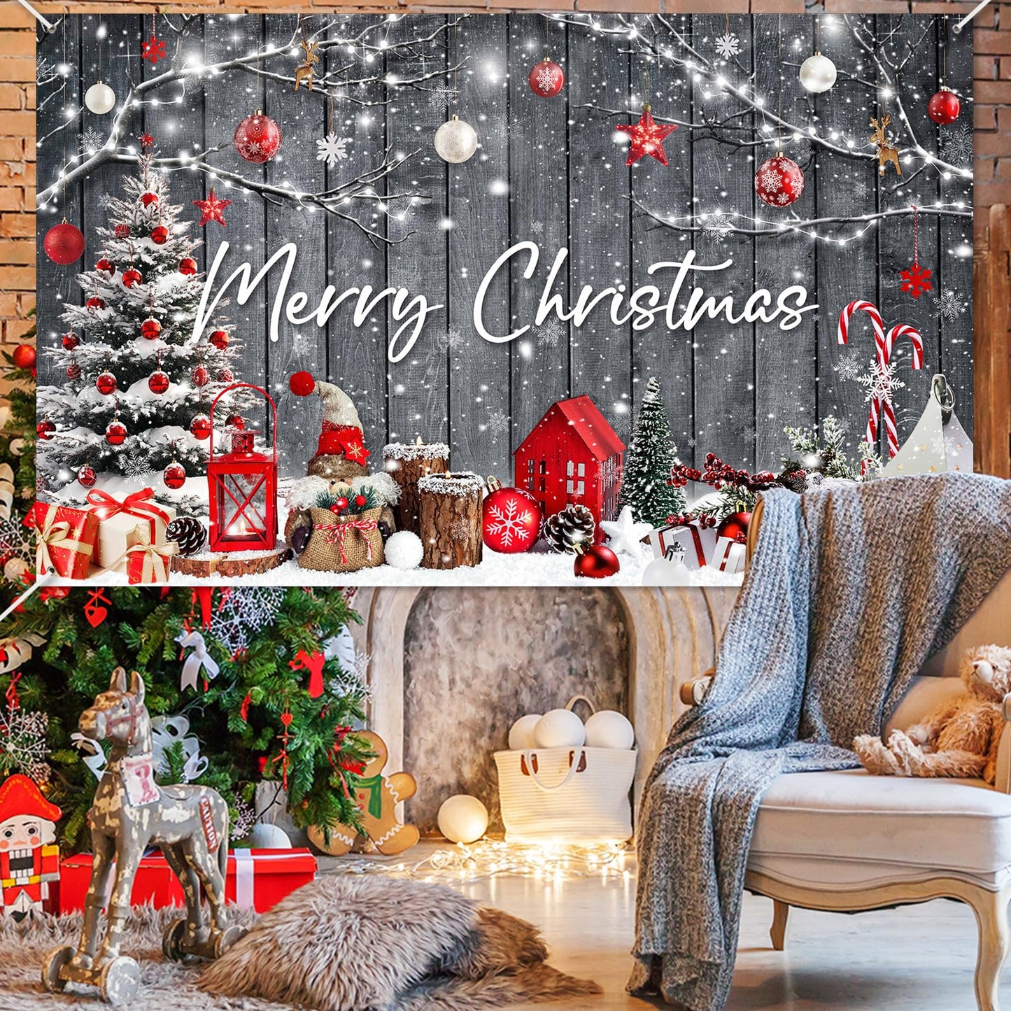 Avezano Christmas Wood Wall Photography Backdrop 6 x 3.6 ft Rustic Merry Chirstmas Gifts Barn Background Xmas Winter Holiday Photo Banner Props Indoor Outdoor