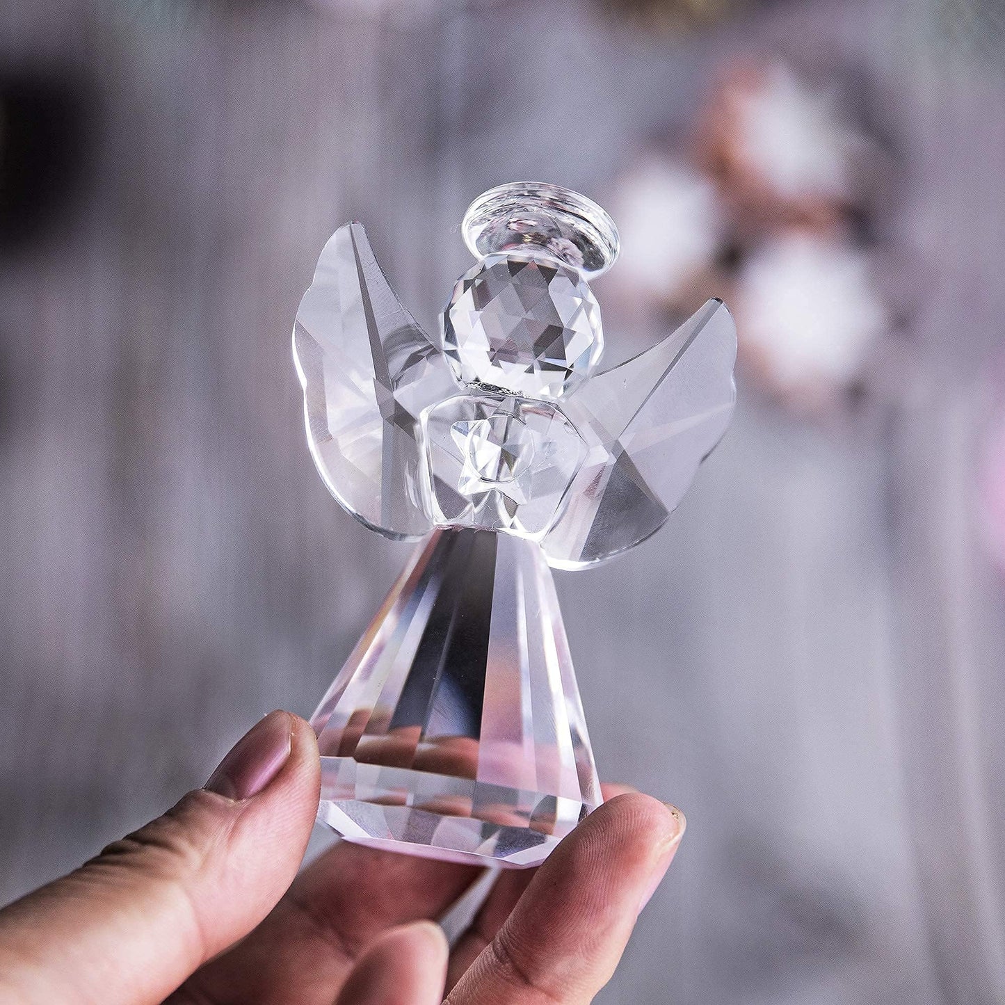 HDCRYSTALGIFTS 3inch Crystal Guardian Angel Figurine Paperweight Decor Glass Christmas Angel Statue Ornaments Art Collectible Gift for Women (Clear)