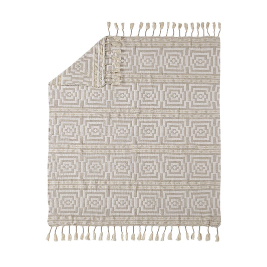 Jungalow Hypnotic Fringed Throw Blanket, Taupe, 50x60''
