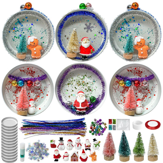 Cinrobiye 12 Set Christmas Tree Ornaments DIY Craft Kit Mason Jar Canning Lid Personalized Xmas Crafts Vintage Christmas Hanging Decor for Farmhouse Xmas Winter Holiday Xmas Tree Party Supplies