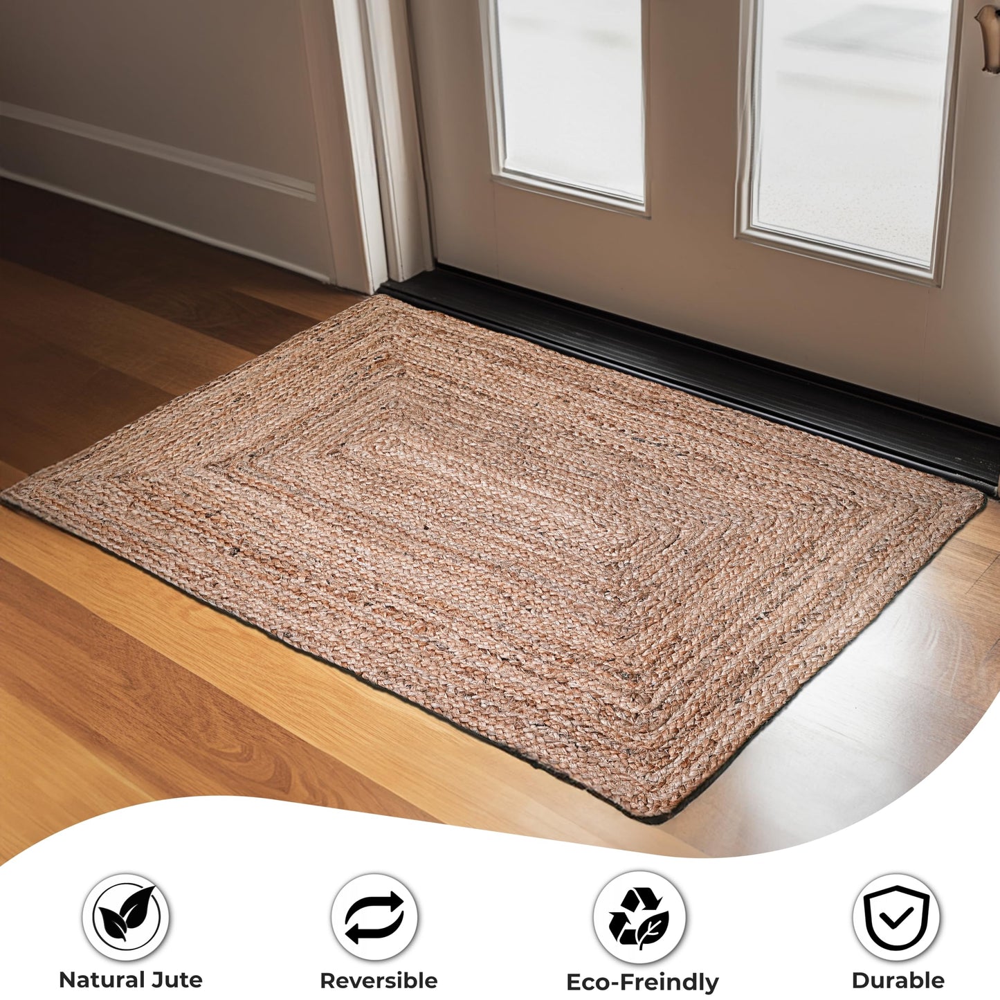 Ramanta Home Hand Woven Jute Braided Rug 2'x3' - Natural, Boho Reversible Floor Carpet for Living Room, Farmhouse Accent Rugs for Kitchen, Nursery, Kids Room, Bedroom, Patio - 24X36 Inch