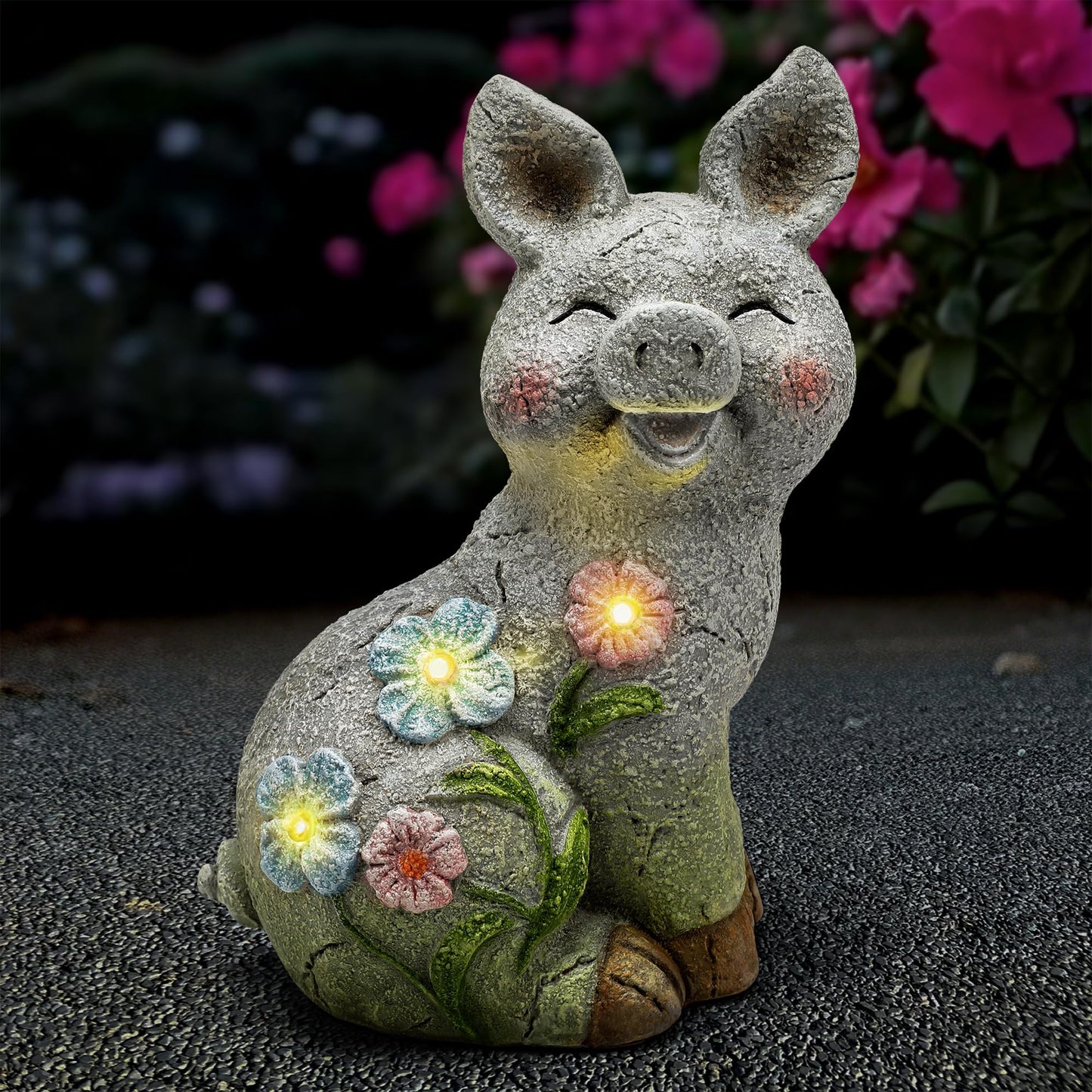 Leekung Solar Pig Statues Garden Decor,Outdoor Statue Sculpture with Led Lights,Solar Garden Decorations Pig Figurines for Patio,Balcony,Yard,Lawn,Unique Housewarming Birthday Gifts for Mom Women