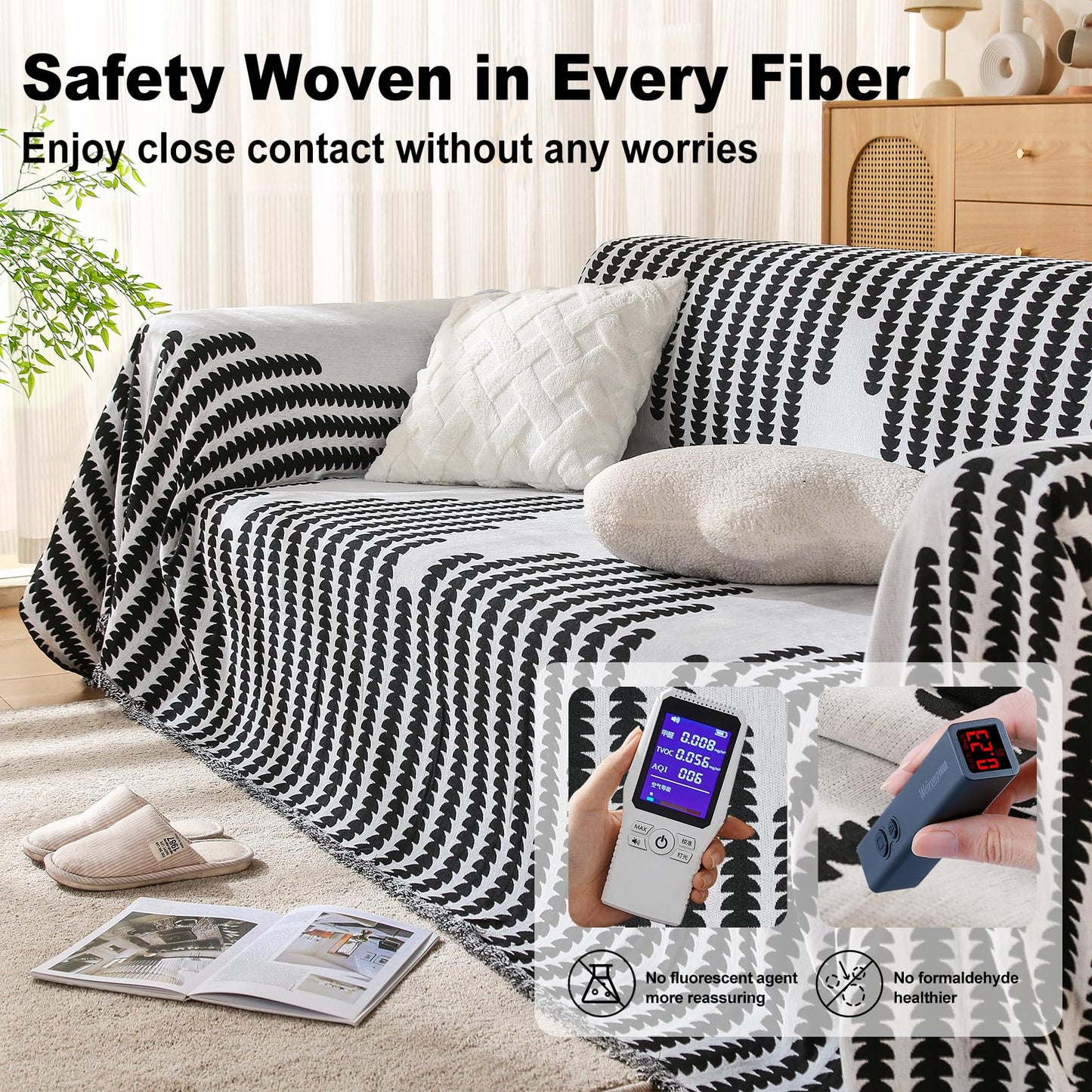 COHOLYTY Boho Couch Cover, Sofa Cover, Sofa Covers for 2 Cushion Couch, Washable Sectional Couch Covers for Dogs Pet Furniture Protector Couch Cover Blanket for Living Room (2# White, 71" x 118")