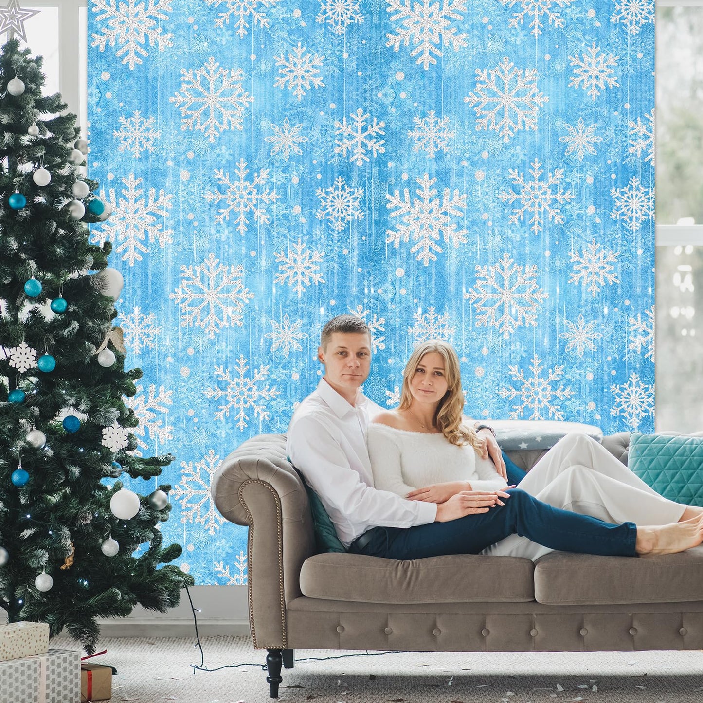 ILUIGGW Party Decorations Foil Fringe Curtains, 2Pack Snowflake 3.3x6.6ft Tinsel Foil Fringe Curtains Winter Photo Booth Prop Backdrops, Blue Snowflake