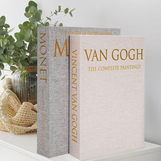 Hiwhy Decorative Book Storage Box Set of 2, Stylish Decorative Books, Linen Faux Book Storage Box for Bookshelf, Coffee Tables, Home Decor, Beige