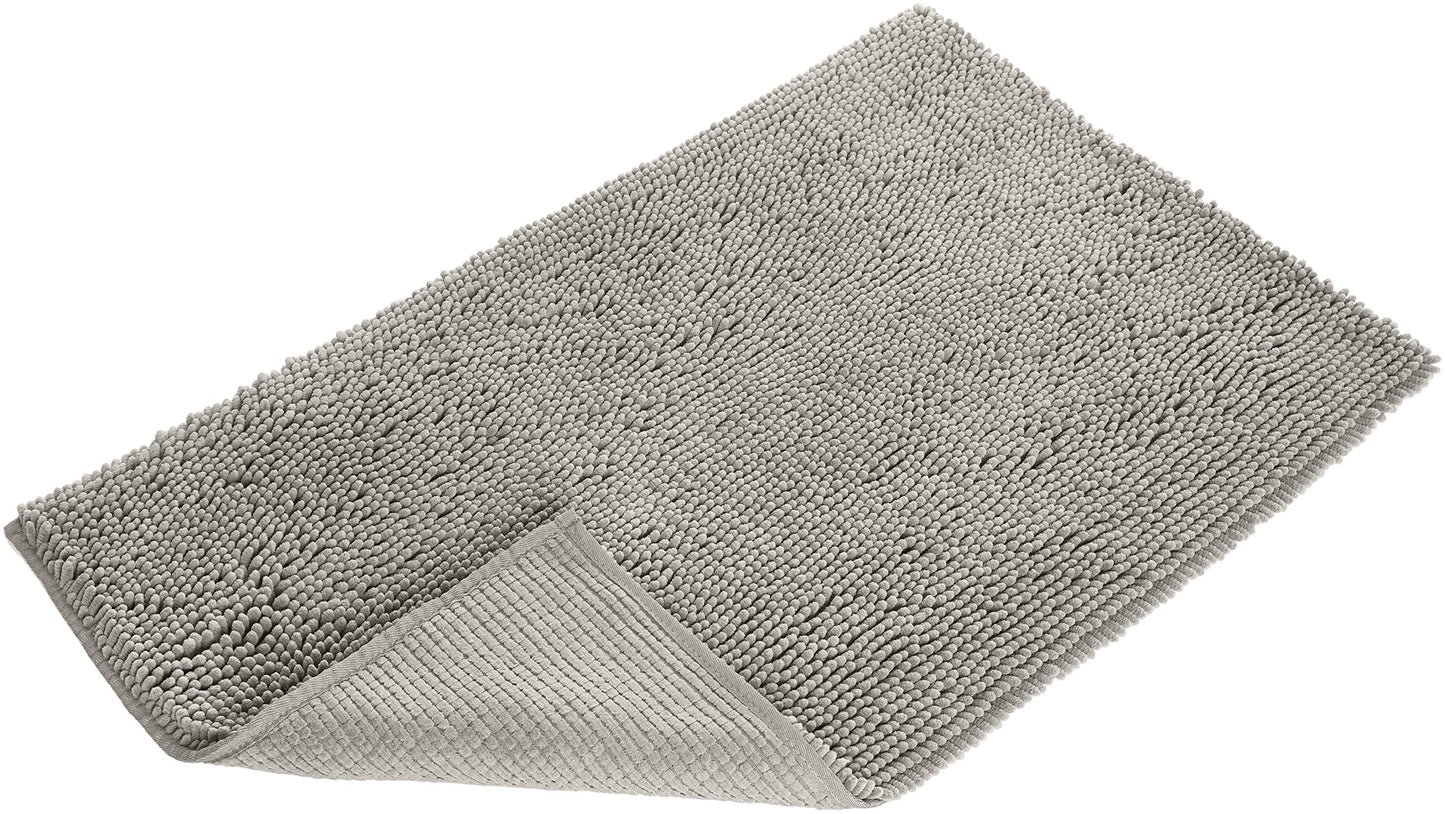 Amazon Basics Platinum Bathroom Rug Mat, Ultra Absorbent Plush Shag, Non-Slip, Quick Drying, Machine Washable, 21" x 34"
