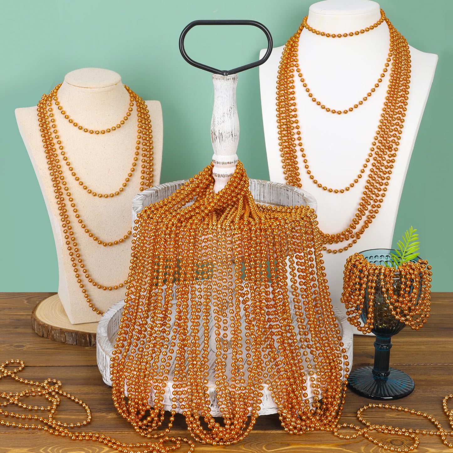 EOBOH 100PCS Mardi Gras Beads, Orange Bead Toy Necklaces Party Favors, 33" Necklaces Costume Accessories, Festival Parade Throw Accessories Mardi Gras Halloween Wedding Celebrations Decor