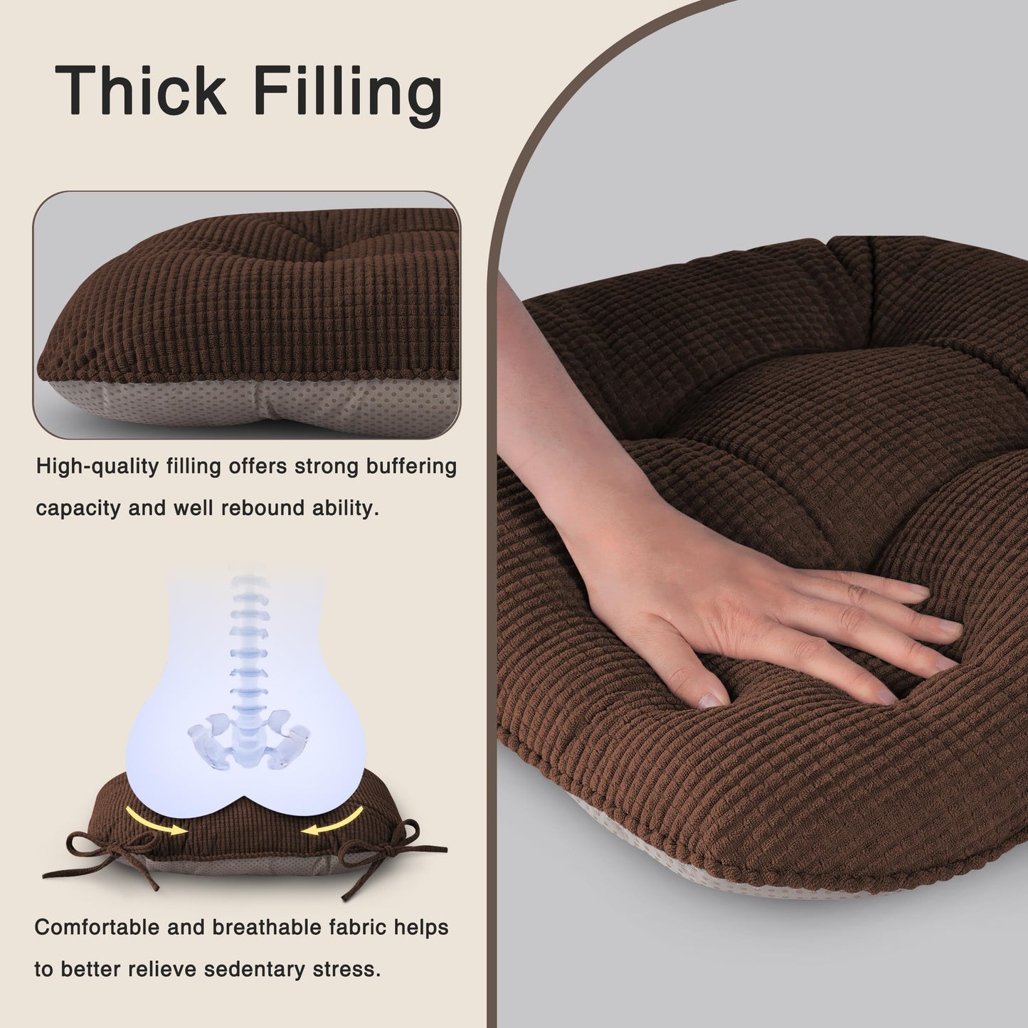 OVOV Chair Cushions for Dining Chairs Set of 1 Non-Slip Kitchen Seat Cushions 18" x 18" x 4" Indoor Seat Pads with Ties Coffee