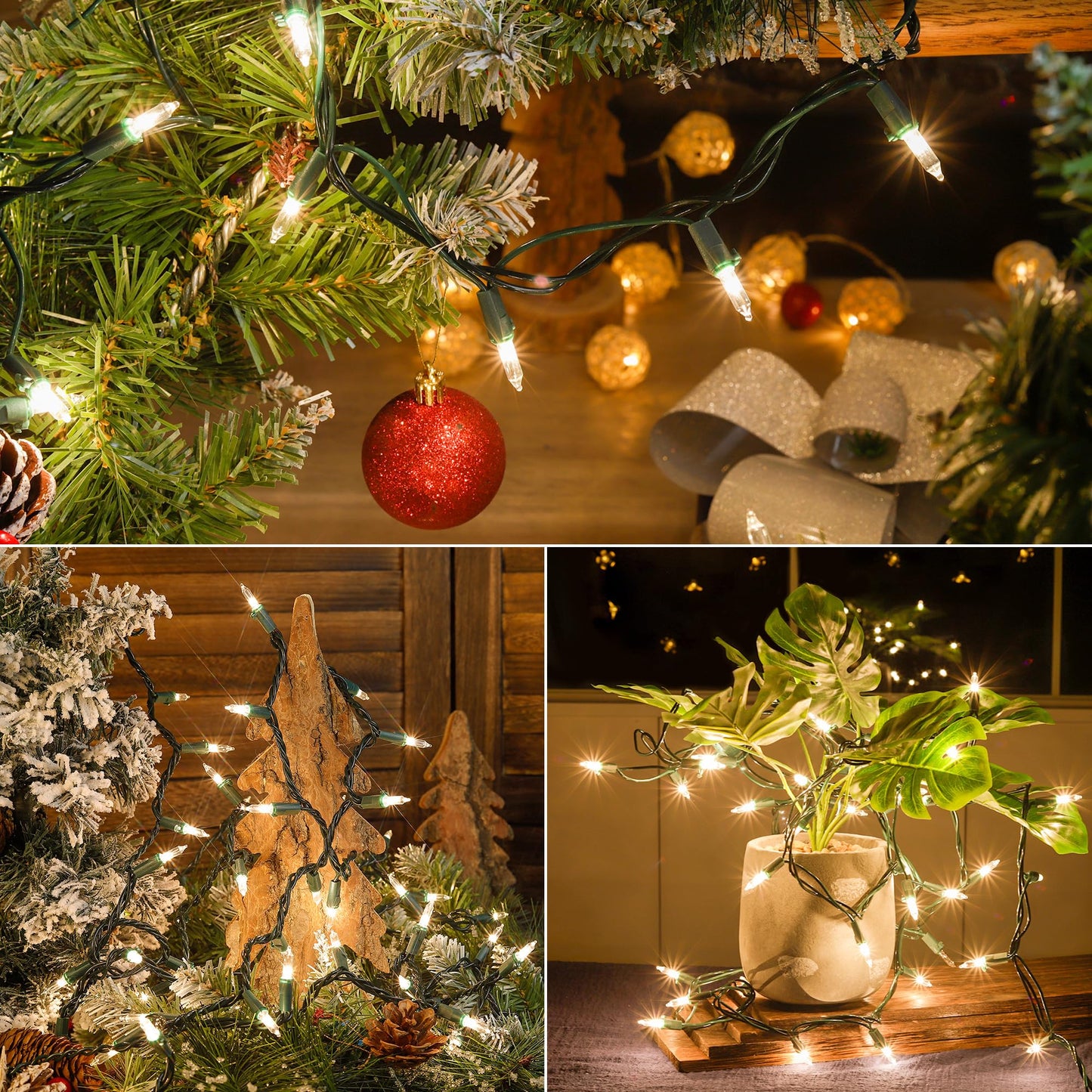 Hopolon Clear Christmas Lights Set 2 Pack 50 Count 13 Feet Incandescent Bulb Green Wire Mini String Lights for Indoor Outdoor Christmas Tree Garland Birthday Wedding Festival Decoration, Warm White