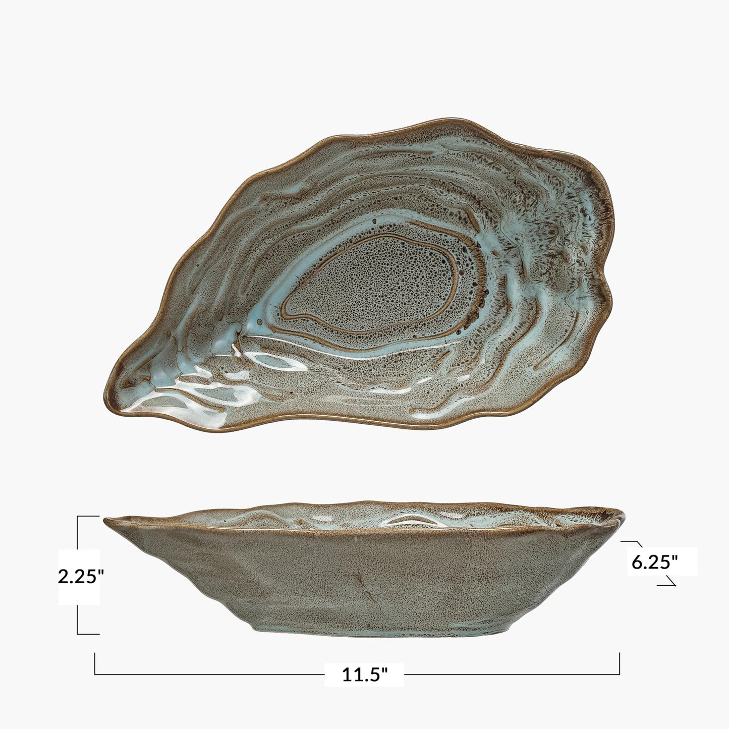 Creative Co-Op Oyster Shaped Stoneware Bowl, Blue