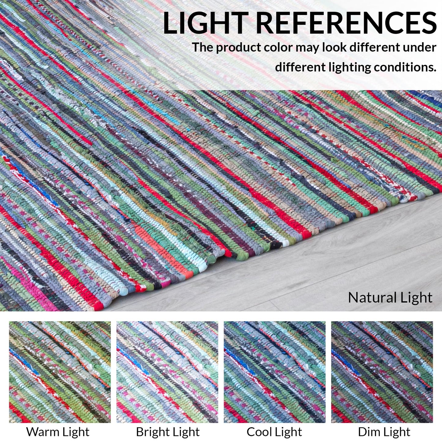 HOMEMONDE Boho Chindi Rag Rug 20"x32" Multi Green Recycled Soft Cotton Fabric Hand Crafted Reversible Boho Rugs for Entyrway, Doormat, Kitchen, Bedroom, Living Room