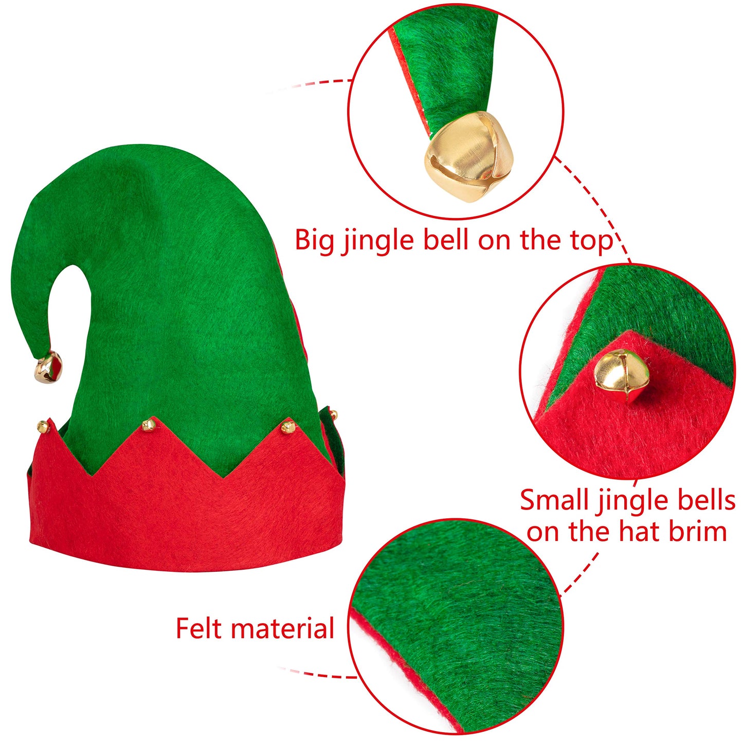 Moon Boat 3Pack Christmas Elf Felt Hats Holiday Costume Accessories for Adult Parties