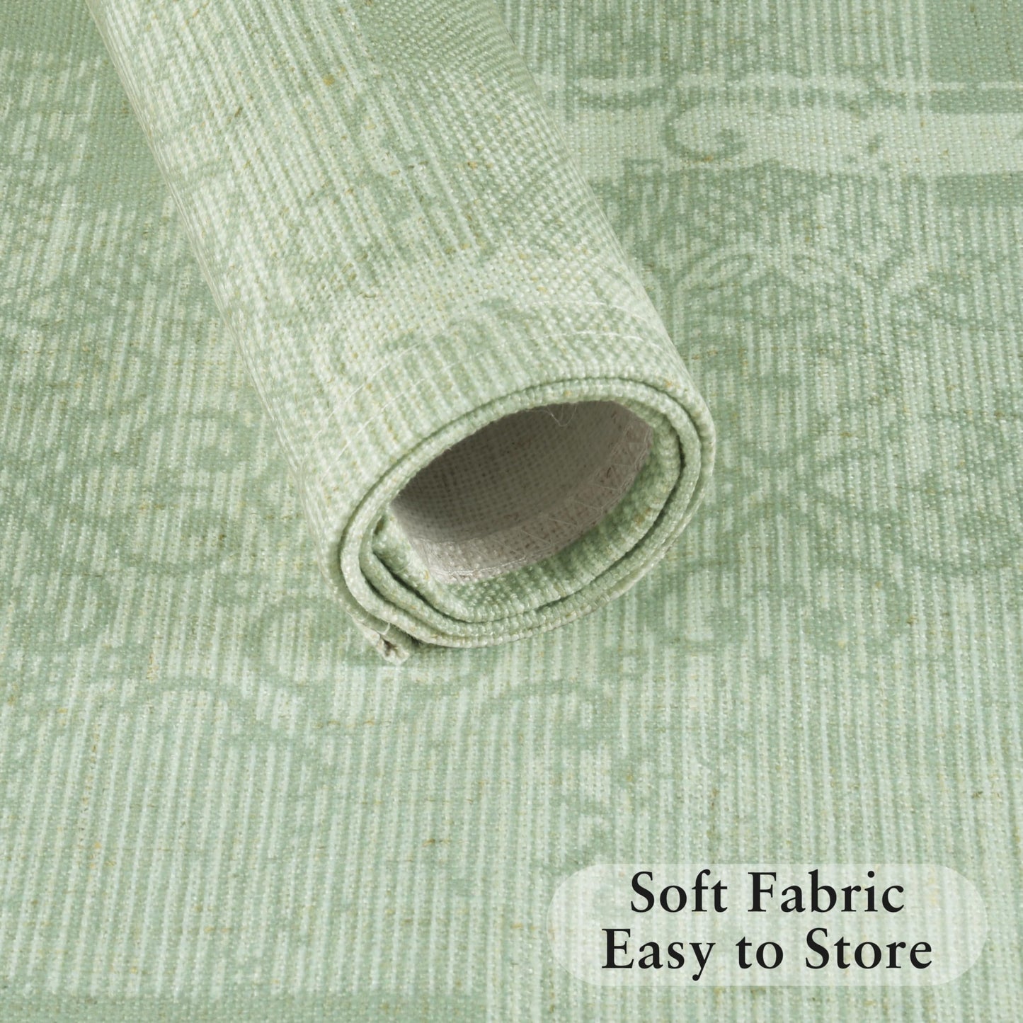 LilyCat Linen Fabric Floral Placemats, Green Stripes Durable Boho Dining Table Mats for Kitchen, Rustic Vintage Washable Place Mats Set of 4, 18’’× 12’’