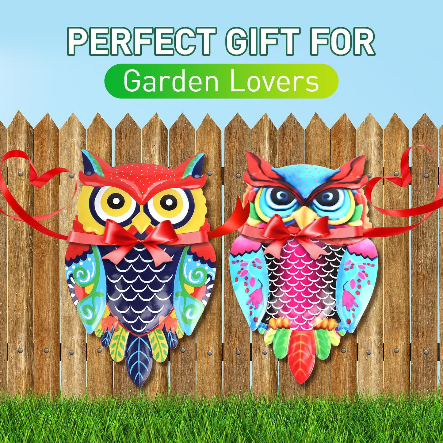 Cruis Cuka Metal Owl Wall Art Garden Decor for Outdoor Patio Fence Backyard Decor Lawn Ornaments - Set of 2