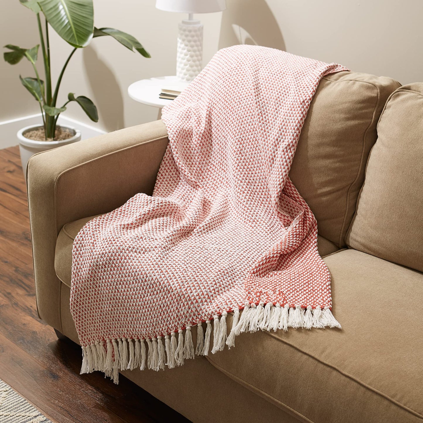 DII Woven Throw Collection 100% Cotton, Basketweave, 50x60, Spice