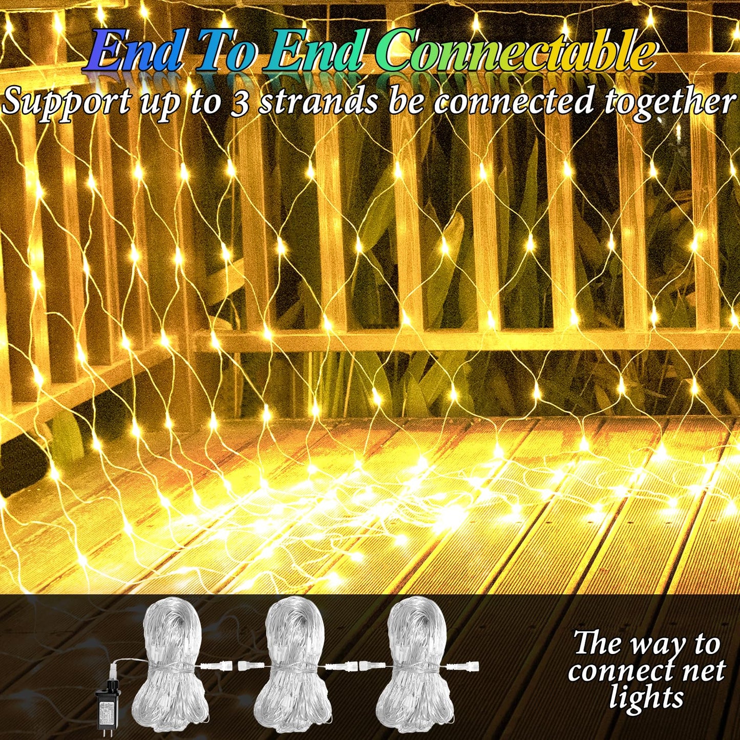 Lovelite 10ft x 10ft Net Lights, 280LED Gazebo Lights Outdoor 8 Modes Timer, Waterproof Connectable Christmas Light Clear Wire Large Size for Bushes Patio Pergolas Garden Holiday Party - Warm White