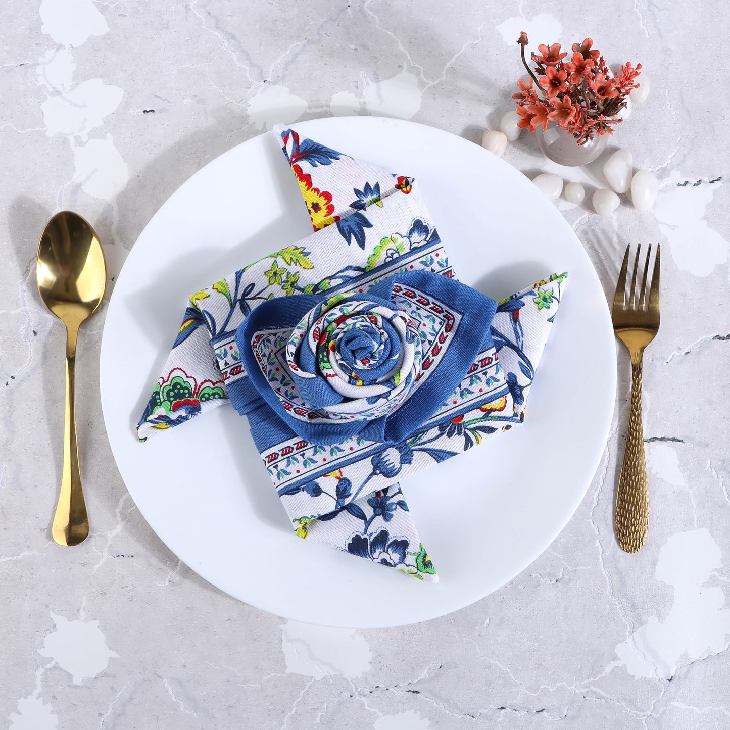 Fingercraft Cloth Napkins, Set of 12 Cotton Linen Blend Printed Dinner Napkins Cloth Mitered Corner Perfect for Parties Dinners Weddings Cocktail Christmas 20x20 Blue Floral