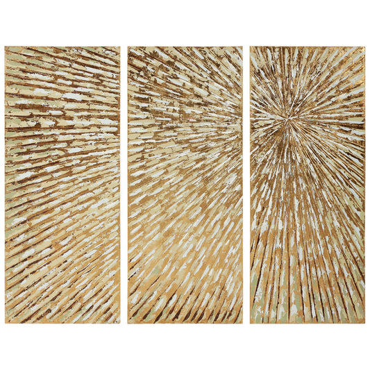 Empire Art Direct Gold Wall Art Textured Hand Painted Canvas by Martin Edwards, Triptych, 48" x 20" each, Sunshine