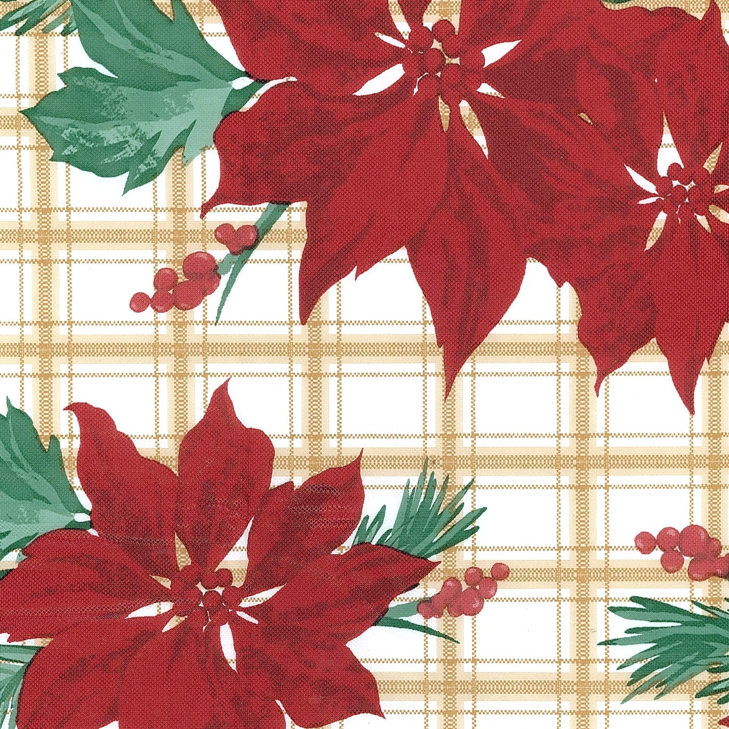 Covers For The Home Deluxe Elastic Edged Flannel Backed Vinyl Fitted Table Cover - Christmas Flower Pattern - Round Oblong Oval - Fits Tables up to 48" W x 68" L