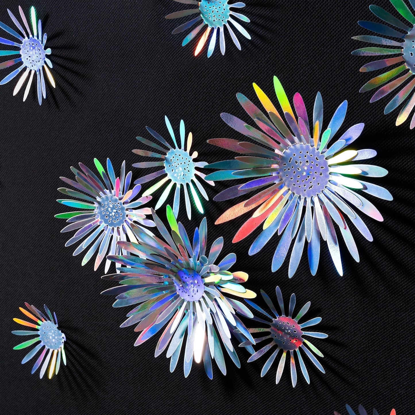 Cheerland Iridescent Wall Decals Peel and Stick Floral Wall Decor Stickers 3D Flower Wall Decal Holographic Iridescent Party Decorations Teal Mandala 3D Flowers Sticker Door Decoration Bedroom Murals