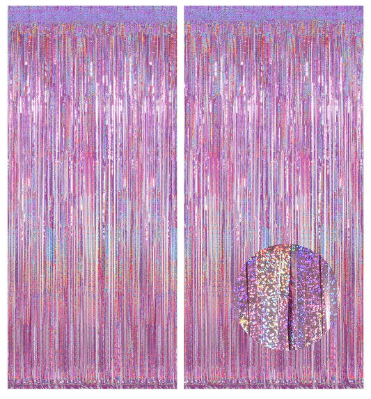 Melsan 2 Pack 3.2 ft x 8.2 ft Tinsel Foil Fringe Curtains Backdrop, Sparkle Metallic Foil Curtains for Party Photo Booth Props Decoration, Pinkish Purple