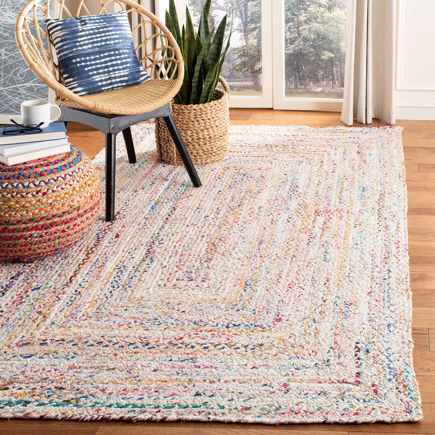 SAFAVIEH Braided Collection Accent Rug - 2' x 3', Ivory & Multi, Handmade Woven Cotton, Boho Reversible Style, Ideal for Living Room, Bedroom, Kitchen (BRD210B)