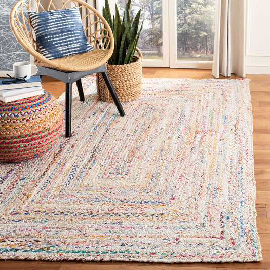 SAFAVIEH Braided Collection Accent Rug - 2' x 3', Ivory & Multi, Handmade Woven Cotton, Boho Reversible Style, Ideal for Living Room, Bedroom, Kitchen (BRD210B)