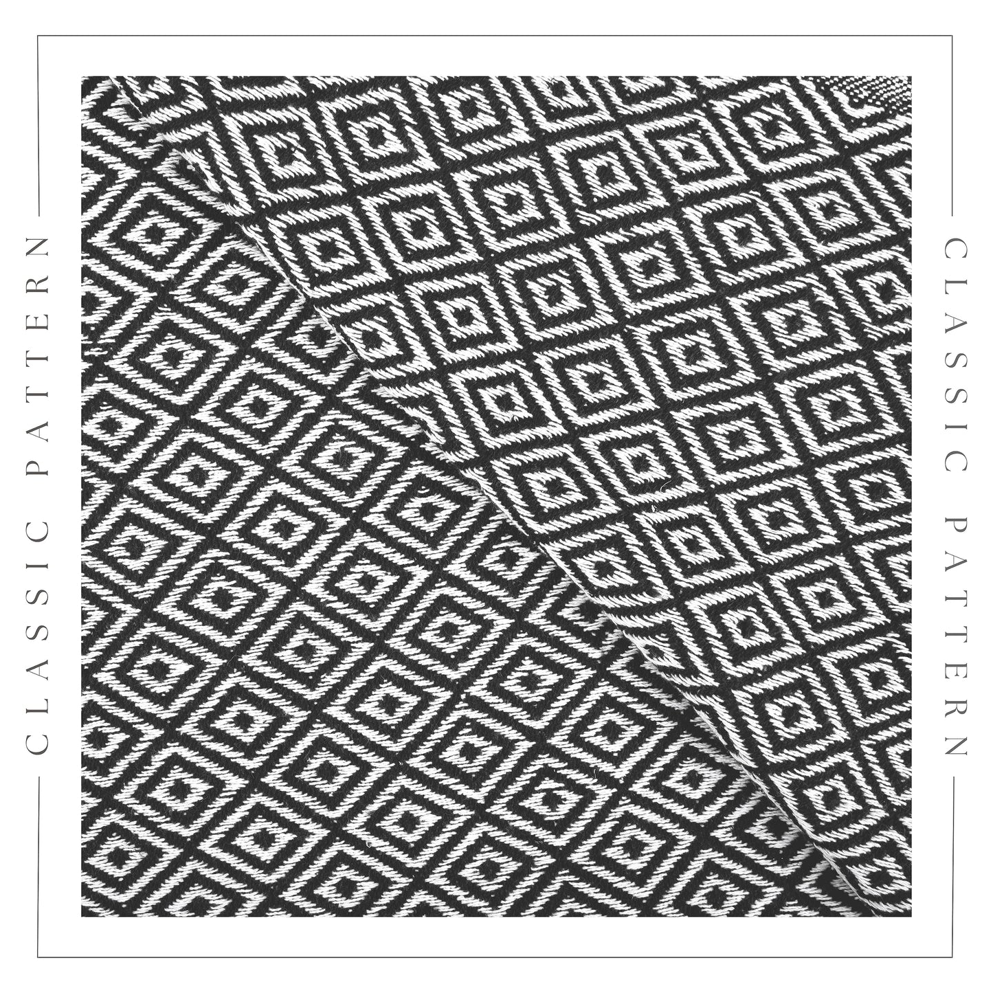 RAJRANG Black Throw Blanket Woven Country Rustic All Weather 100% Cotton Knitted Luxury Sofa Couch Bed Throws Mini Diamond 50 x 60 Inches